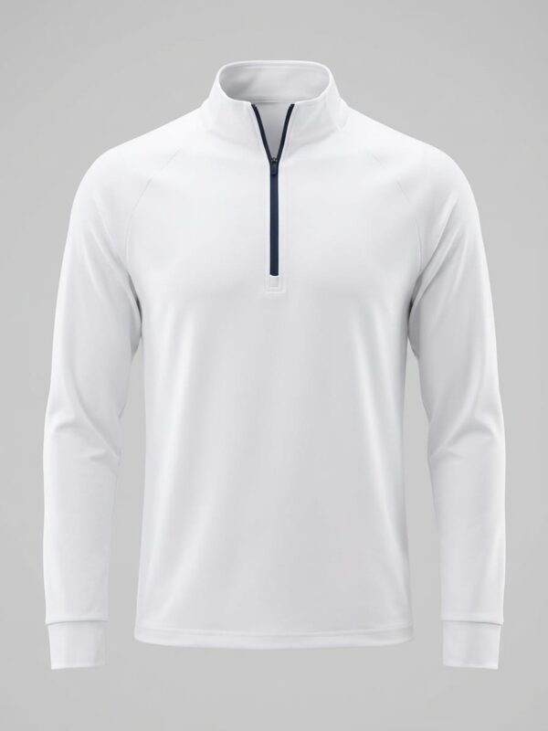 Mens Dryfit Zip Neck Long Sleeve Raglan Shirt White