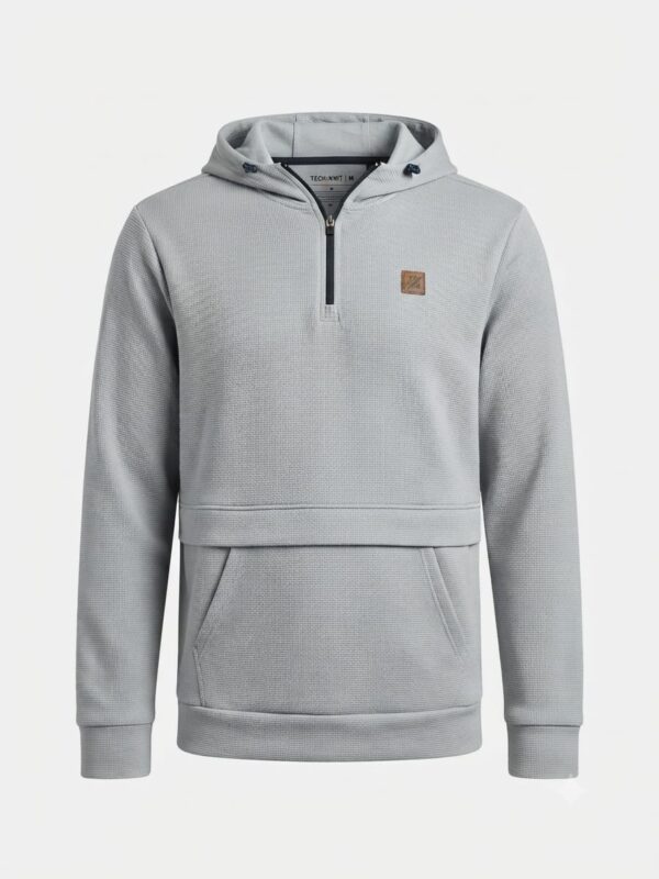 Mens 1/4 ZIP TOGGLE FLAP POCKET HOODY Grey Mens 1/4 ZIP TOGGLE FLAP POCKET HOODY Grey