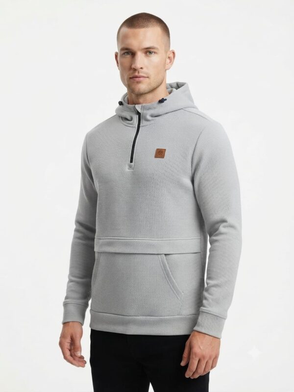Mens 1/4 ZIP TOGGLE FLAP POCKET HOODY Grey Mens 1/4 ZIP TOGGLE FLAP POCKET HOODY Grey