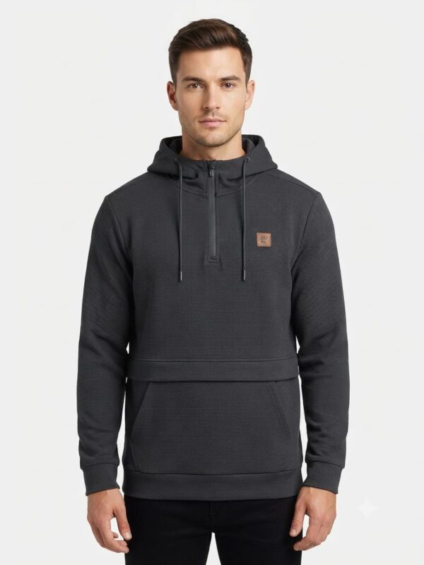 Mens 1/4 ZIP TOGGLE FLAP POCKET HOODY Black Mens 1/4 ZIP TOGGLE FLAP POCKET HOODY Black